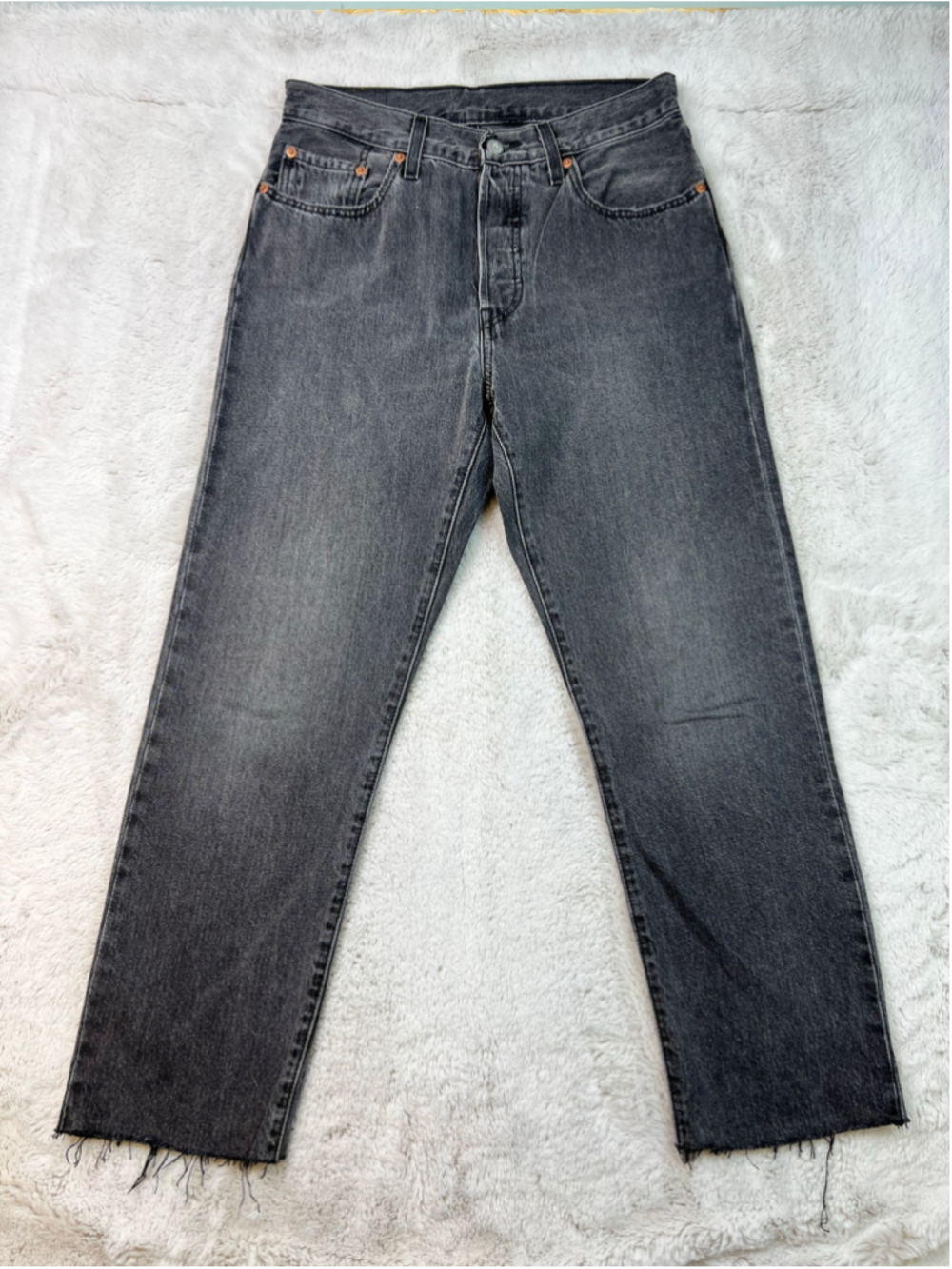 Levis 501 Grey Crop Jeans Womens Size 27 Raw Hem Button Fly Cotton 26" Inseam
